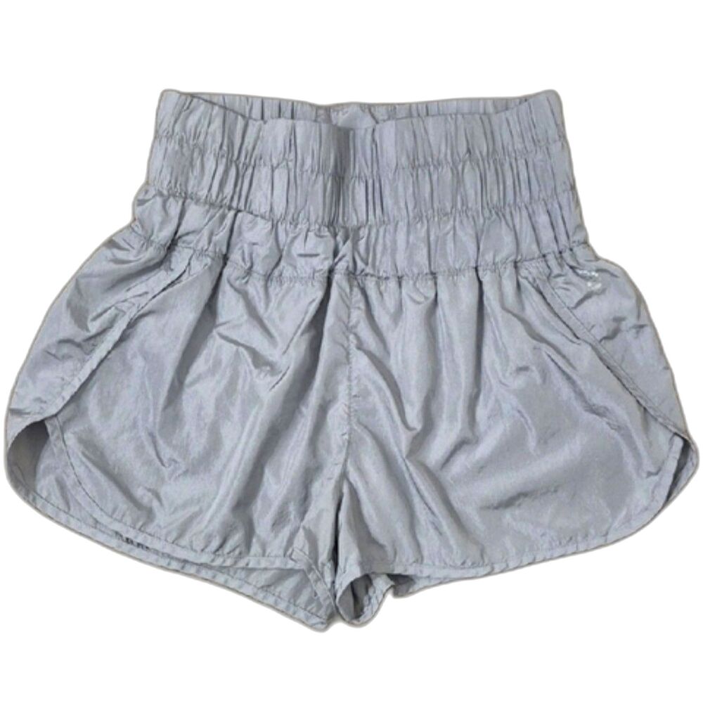Free People Movement Silver Athletic Shorts M Smocked Waist Lounge Running